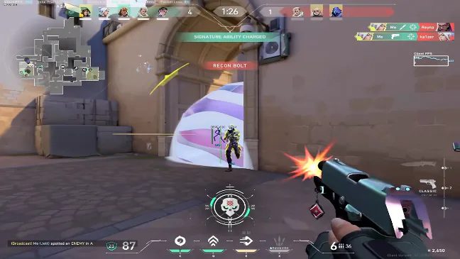Valorant ESP showing enemy health and skeleton through Omen smoke on Ascent