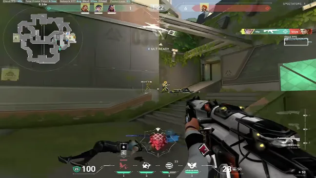 Valorant yellow skeleton wallhack on Split with enemy glow outlines