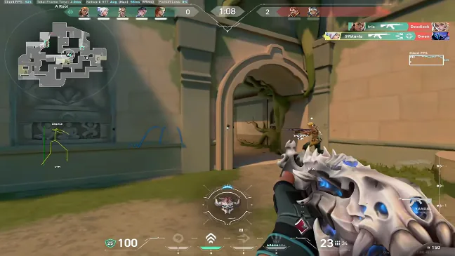 Valorant ESP skeleton overlay with performance graph for streamproof play